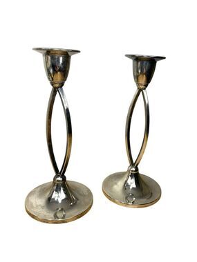 Vintage 50s ianthe Of England Silver Plated Candle Holders Stand Set MCM